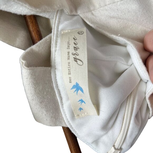 Cream Ruffle Sleeve Linen Blend Jumpsuit With Waist Tie Square Neckline & Wide L - Picture 10 of 11